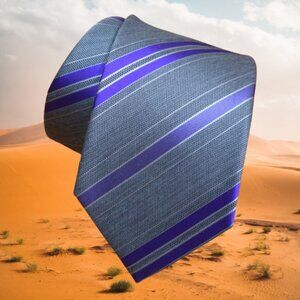 $550 BRIONI Gray Blue Purple Striped Formal Geometric Regimental Silk Tie Italy